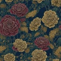 Seamless floral pattern with red roses on dark blue background Royalty Free Stock Photo