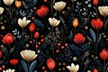 seamless floral pattern with red and white tulips on black background Royalty Free Stock Photo