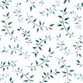 Seamless floral pattern. Repeating texture of blue and turquoise shabby sprigs on white background