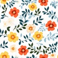 Seamless Floral Pattern In Retro Colors - Clean And Simple Design