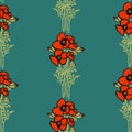 Seamless Floral Pattern. retro style Red poppies pattern with poppy flowers and green foliage on beige. Floral seamless background Royalty Free Stock Photo