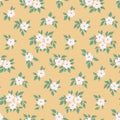 Seamless floral pattern, vintage ditsy with simple bouquets, small flowers on yellow. Vector.