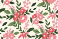 Seamless floral pattern with romantic bouquets of simple pink and red flowers. Vector. Royalty Free Stock Photo