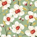 Seamless floral pattern, vintage ditsy print with elegant flowers branches in winter colors. Vector. Royalty Free Stock Photo