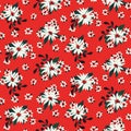 Seamless floral pattern, elegant flower print with small white flowers in bouquets on red. Vector botany design Royalty Free Stock Photo