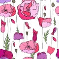 Seamless floral pattern with romantic poppy flowers.