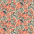 Seamless floral pattern, flower wallpaper, vintage ditsy print of hand drawn flowers, leaves. Vector illustration Royalty Free Stock Photo