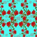Seamless floral pattern with roses branches. Floral print.