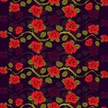 Seamless floral pattern with roses branches.