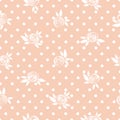 Seamless floral pattern, roses on the polka dot background.