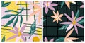Seamless floral pattern set. Tripical vibe Royalty Free Stock Photo