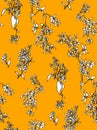 Seamless Floral Pattern, Small Hand Drawn Flowers with Leaves Ready for Textile Prints. Royalty Free Stock Photo