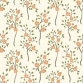 Seamless floral pattern, delicate flowers branches, wood ornament. Botanical wallpaper, textile design. Vector illustration. Royalty Free Stock Photo