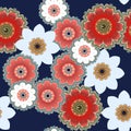 Seamless floral pattern with stylized daisies, poppies and daffodils flowers. Royalty Free Stock Photo