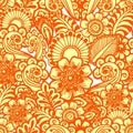 seamless floral pattern of stylized yellow elements with ginger outline