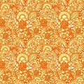 seamless floral pattern of stylized yellow elements with ginger outline