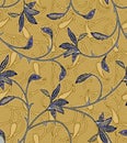 Seamless floral pattern textile style with wildflowers, leaves. Hand drawn Royalty Free Stock Photo