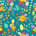 Seamless floral pattern with tropical flowers, Vector