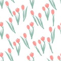 Seamless floral pattern with tulips, flat vector illustration on white. Royalty Free Stock Photo