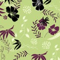 Seamless floral pattern. Vector background with flowers and leaves