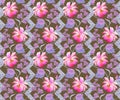 Seamless floral pattern with vertical garland of stylized cosmos and bell flowers on zigzag background. Vector summer design