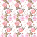 Seamless floral pattern with vertical garlands of pink roses on white background. Print for fabric, wallpaper Royalty Free Stock Photo