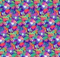 Seamless floral pattern. Very colorful. Tropical leaves and flowers.