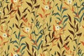 Seamless floral pattern, vintage botanical design wallpaper with small wild flowers, herbs, leaves. Vector Royalty Free Stock Photo