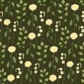 Seamless floral pattern, vintage botanical design with wild flowers, leaves in natural colors. Vector. Royalty Free Stock Photo