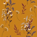 Seamless floral pattern, vintage ditsy print with autumn motif: wild botany, small flowers, leaves. Vector. Royalty Free Stock Photo