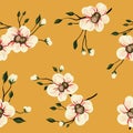 Seamless floral pattern, vintage ditsy print with falling flowers branches in autumn colors. Vector. Royalty Free Stock Photo