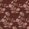 Seamless floral pattern, vintage ditsy print, folk design with decorative flowers branches. Vector. Royalty Free Stock Photo