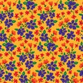 Seamless floral pattern with a vintage motif: small flowers on yellow. Vector. Royalty Free Stock Photo