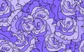Seamless floral pattern with violet roses. Cartoon style. Design for fabric, textile, paper. Colorful flowers on color Royalty Free Stock Photo