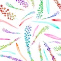 Seamless floral pattern with the watercolor abstract variegated mimosa flowers