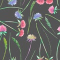 Seamless floral pattern with the watercolor clover flower and grass Royalty Free Stock Photo