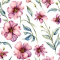 Seamless floral pattern watercolor flowers white background Royalty Free Stock Photo