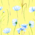 A seamless floral pattern with watercolor hand-drawn tender blue cosmos flowers Royalty Free Stock Photo