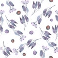 Seamless floral pattern with the watercolor simple blue abstract flowers Royalty Free Stock Photo