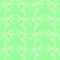 seamless floral pattern of white contour flowers on a light green background Royalty Free Stock Photo