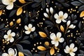 seamless floral pattern with white and gold flowers on a black background Royalty Free Stock Photo