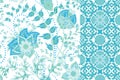 Seamless floral patterns set. Vintage flowers backgrounds and borders with leave. Vector ornaments