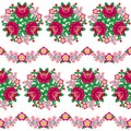 Seamless floral Polish folk art vector pattern, cute traditional ornaments with flowers from Zalipie, Poland - textile, wallpaper Royalty Free Stock Photo