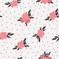 Seamless floral polka dot background. Shabby chic style pattern with pink roses.
