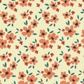 Seamless floral pattern, liberty ditsy print with small flowers, leaves in a country motif. Vector botanical design.