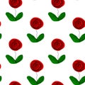 Seamless floral repetitive pattern hand drawn abstract roses green leaves white background, textile, quilt, patchwork