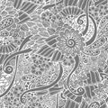 Seamless floral retro doodle black and white