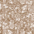 Seamless floral retro doodle grunge pattern in