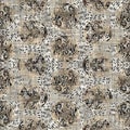 Seamless floral sepia grunge print texture background. Worn mottled flower bloom pattern textile fabric. Grunge rough Royalty Free Stock Photo