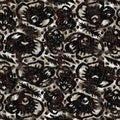 Seamless floral sepia grunge print texture background. Worn mottled flower bloom pattern textile fabric. Grunge rough